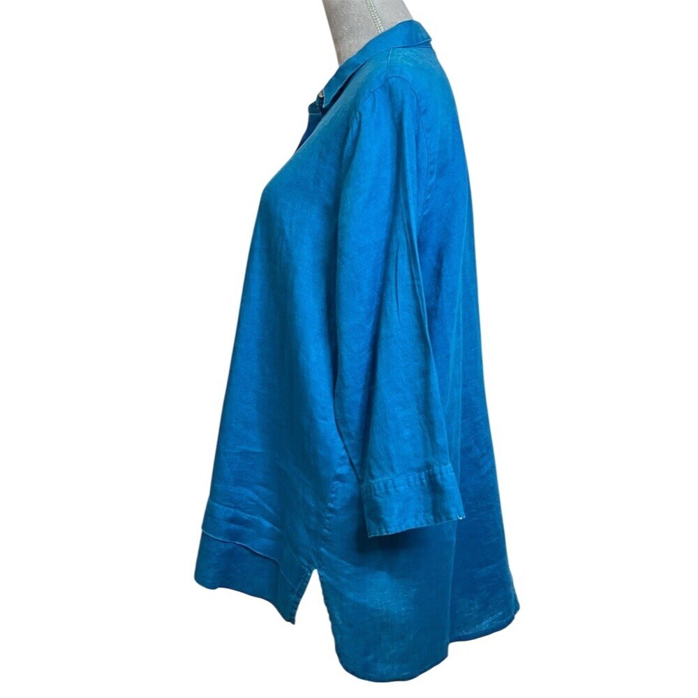 J. Jill 100% Linen Blue Tunic Top Womens M Breathable Beachy Summer Lightweight - Picture 5 of 11